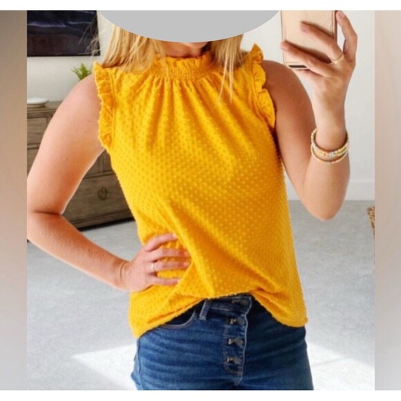 J.Crew Yellow Swiss Dot Sleeveless Ruffle Tank Top Blouse - Picture 12 of 15